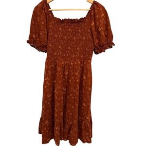 Her Universe Star Wars Rebel Smocked Puff Sleeve Dress Rust Orange LG